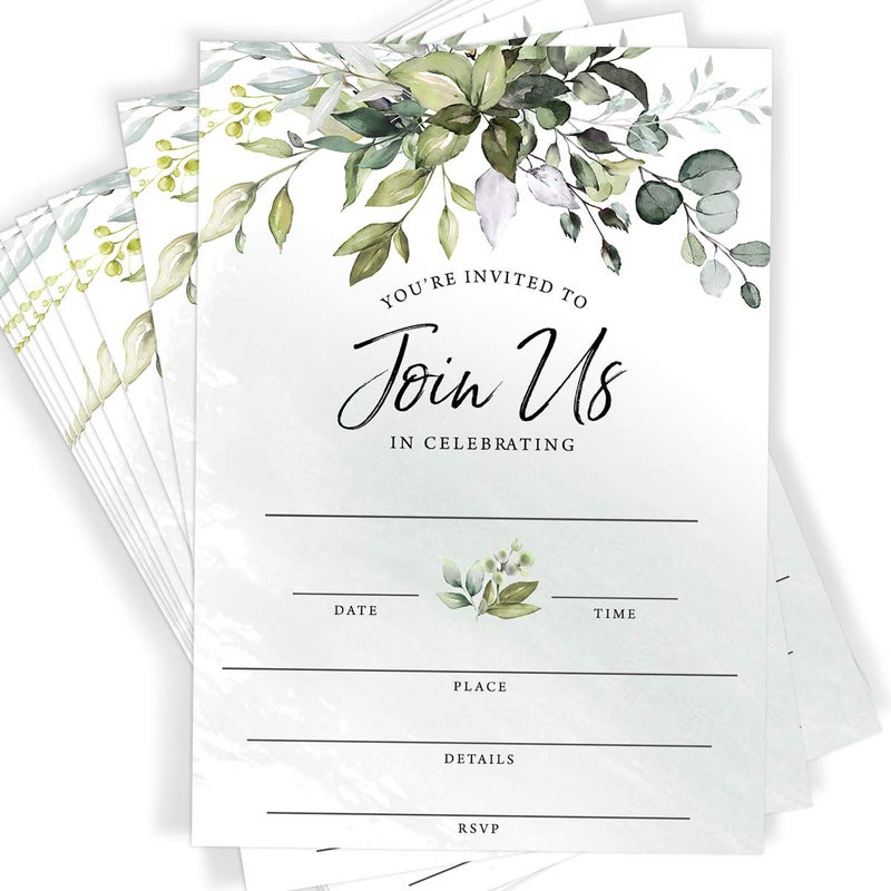 Printed Party Fill-in Invitations and Envelopes, Eucalyptus Greenery, Set of 25 - Image 3